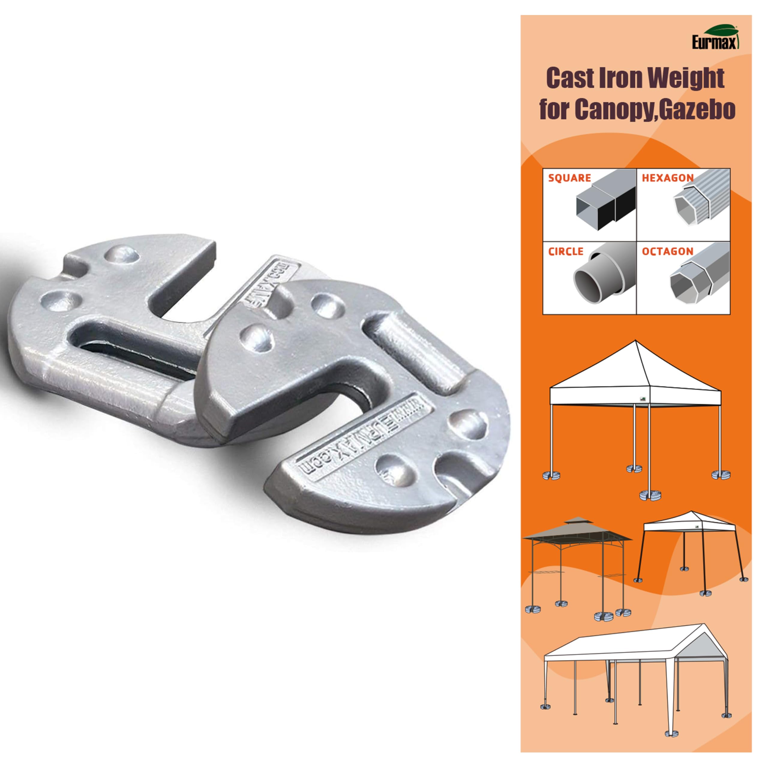 Eurmax USA 44 Lbs Cast Iron Canopy Weights (2-Pack) - Heavy Duty Tent Weights for Pop Up Canopies, Party Tents & Outdoor Events - Perfect for Beach, Backyard, Farmers Market & Camping Stability