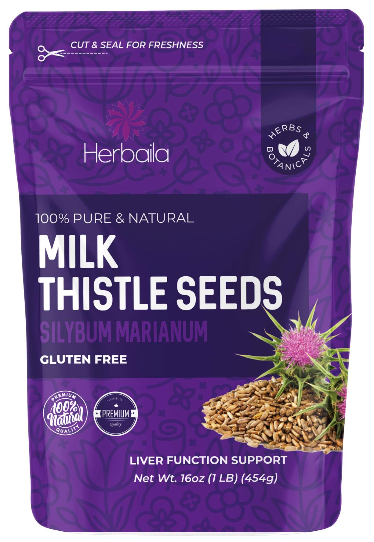 Organic Milk Thistle Seeds 1 lb - Pure Bulk Silymarin Milk Thistle Tea Herb, Whole Natural Non-GMO Gluten-Free Seeds for Liver Detox & Digestive Health - Perfect for Herbal Tea, Smoothies & Wellness Recipes