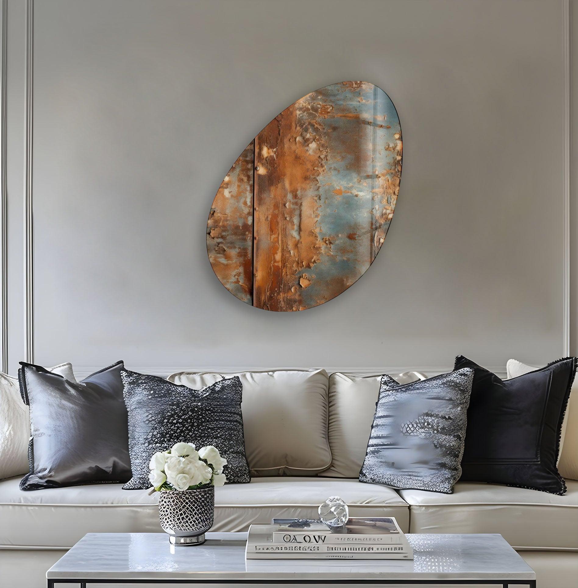 Abstract Grey & Brown Oval Glass Wall Art - Modern Home Decor for Living Room, Bedroom & Office - Elegant Handmade Glass Painting for Contemporary Interior Design