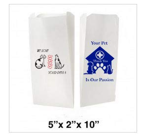 Veterinary Prescription Bags with 'We Love Your Pets' Logo - Dog & Cat Print Paper Pharmacy Bags for Rx Medications - Made in USA (100 Count, Large 5x2x10 Inches) - Perfect for Vet Clinics, Pet Hospitals & Animal Pharmacies