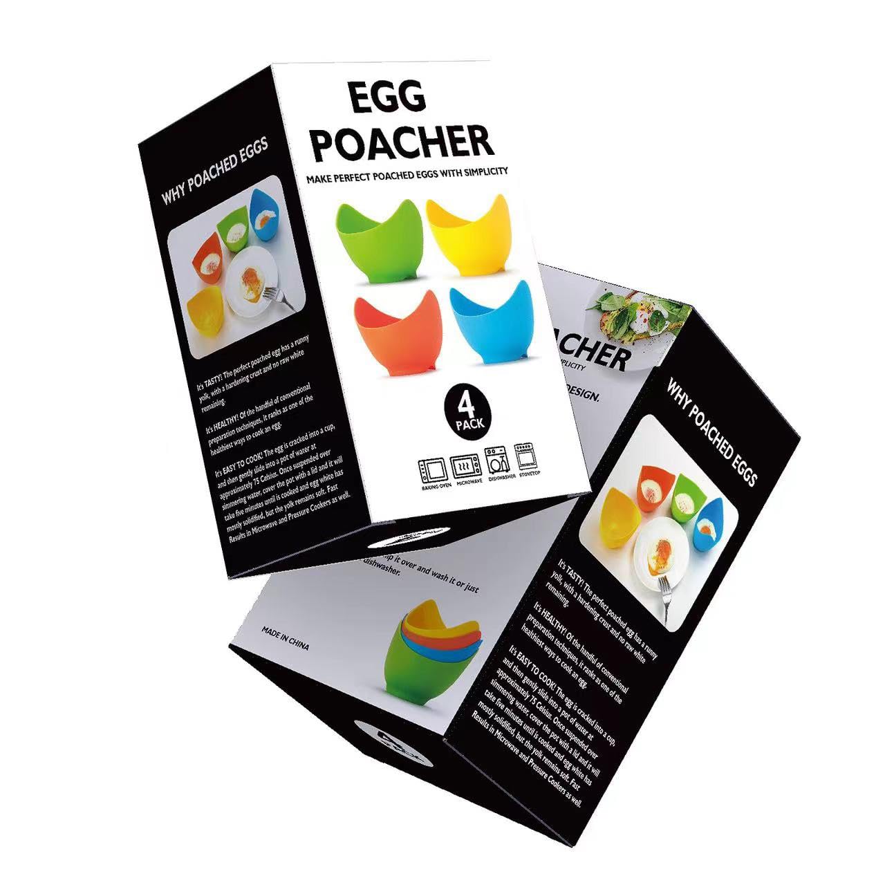 Nonstick Silicone Egg Poacher Cups with Stand - 4 Pack BPA-Free Egg Poaching Cups for Stovetop, Air Fryer & Microwave - Includes Bonus Oil Brush - Perfect for Breakfast, Meal Prep & Keto Cooking