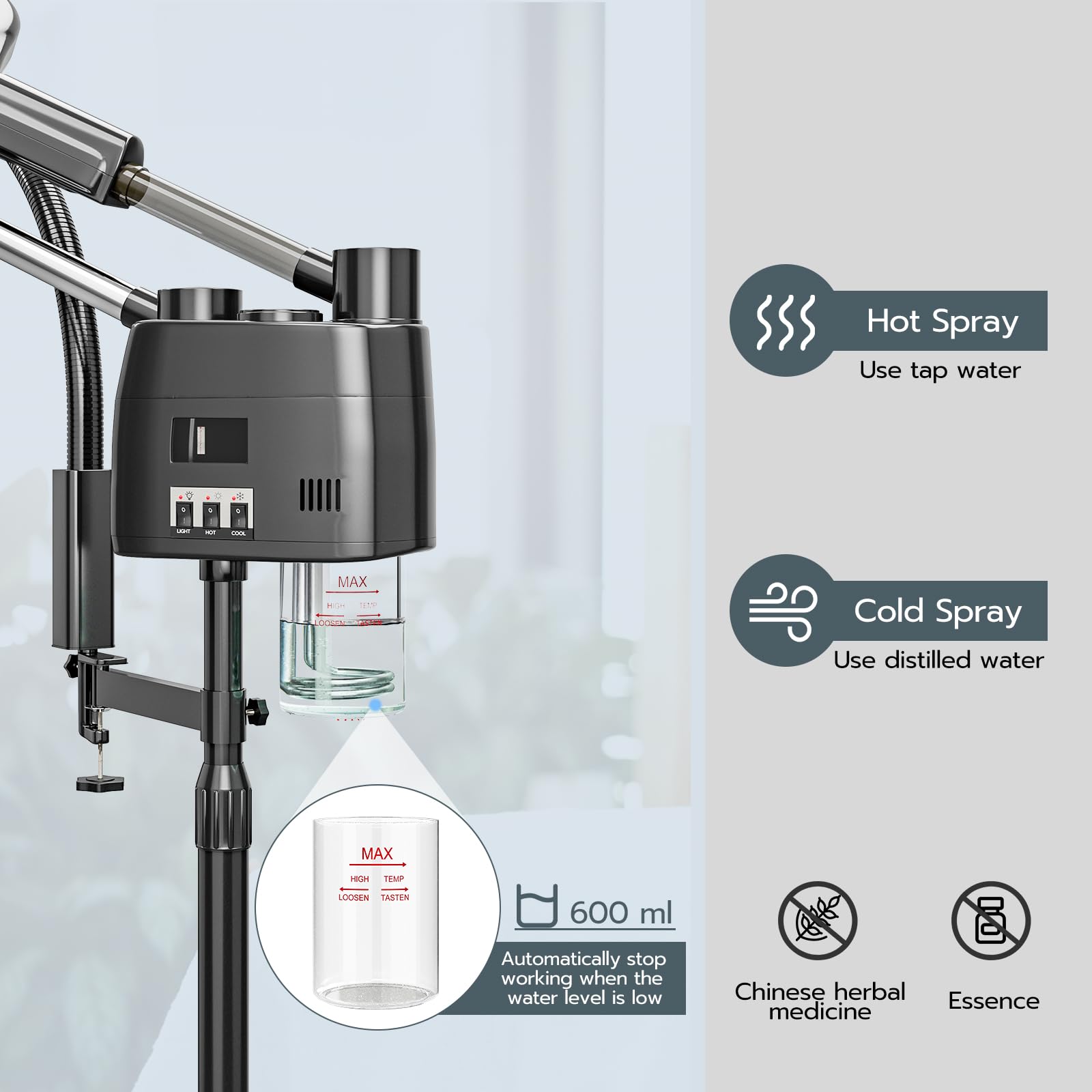 Professional 3-in-1 Facial Steamer with Wheels for Estheticians - Black Beauty Steamer with 5X LED Magnifying Lamp & Hot/Cold Mist Function | Perfect for Spa Treatments, Skin Care Clinics & Home Facial Therapy