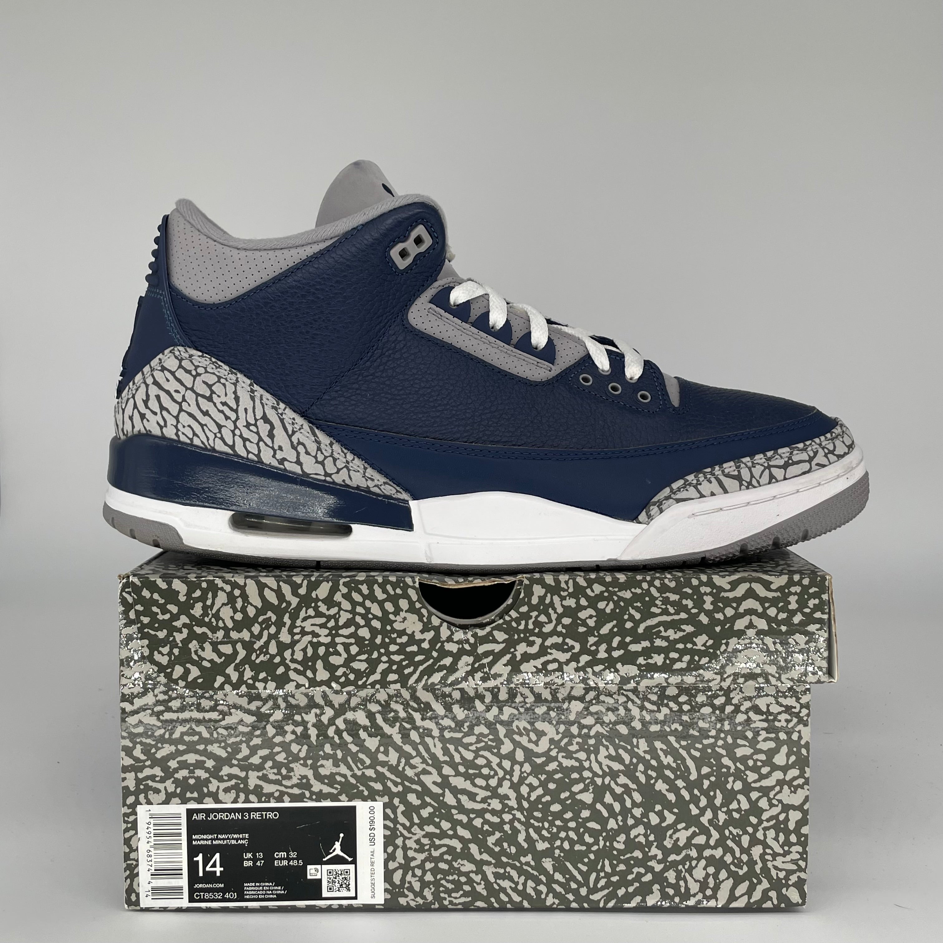 AIR JORDAN 3 GEORGETOWN Basketball Shoes Men's Size 14 - CT8532-401 | Retro Sneakers for Casual Wear & Street Style