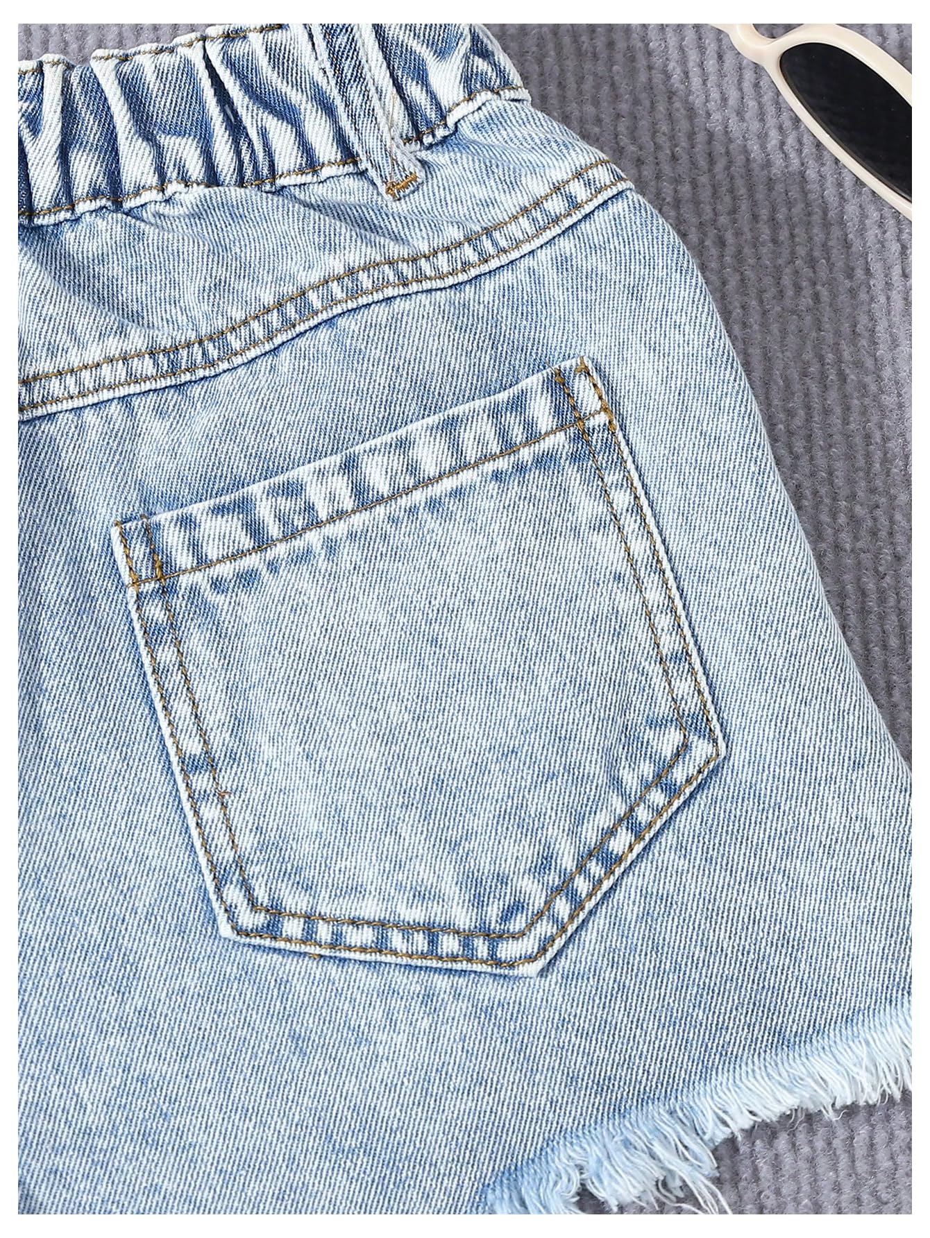 Floerns Girls Distressed Raw Hem Denim Shorts - Elastic Waist Straight Leg Jean Shorts for Teens | Casual Summer Outfits, Beach Wear & Everyday Fashion