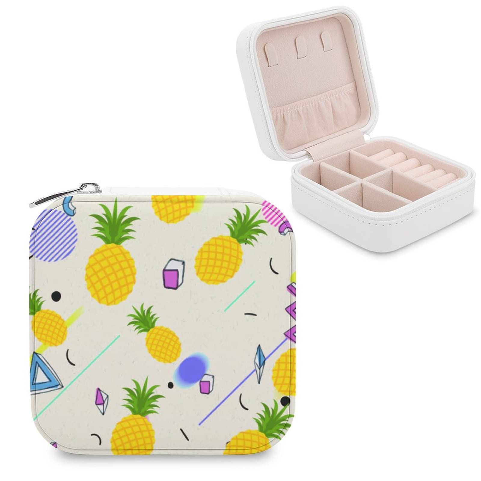 Small Jewelry Box - Portable Travel Organizer for Rings, Earrings & Necklaces | Geometric Pineapple Design (4 Inch) | Perfect Gift for Women & Girls | Great for Travel, Home Storage & Display