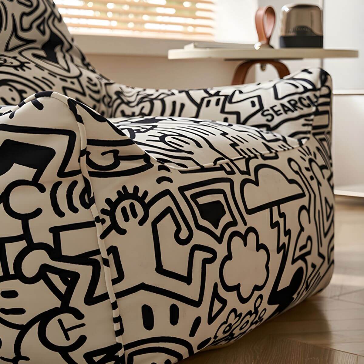 Large Flannel Cartoon Themed Bean Bag Chair with Removable Machine Washable Cover & Zipper Closure - White | Perfect for Kids' Rooms, Game Rooms & Cozy Reading Nooks