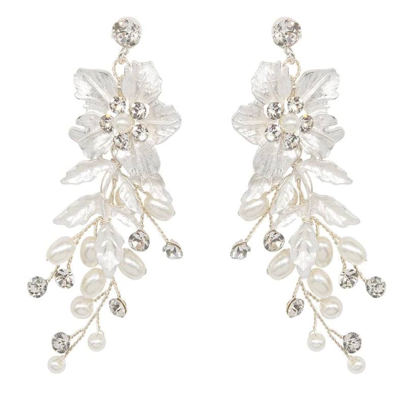 Elegant Floral Pearl and Crystal Bridal Jewelry Set - Necklace & Earrings for Weddings, Prom, and Special Occasions