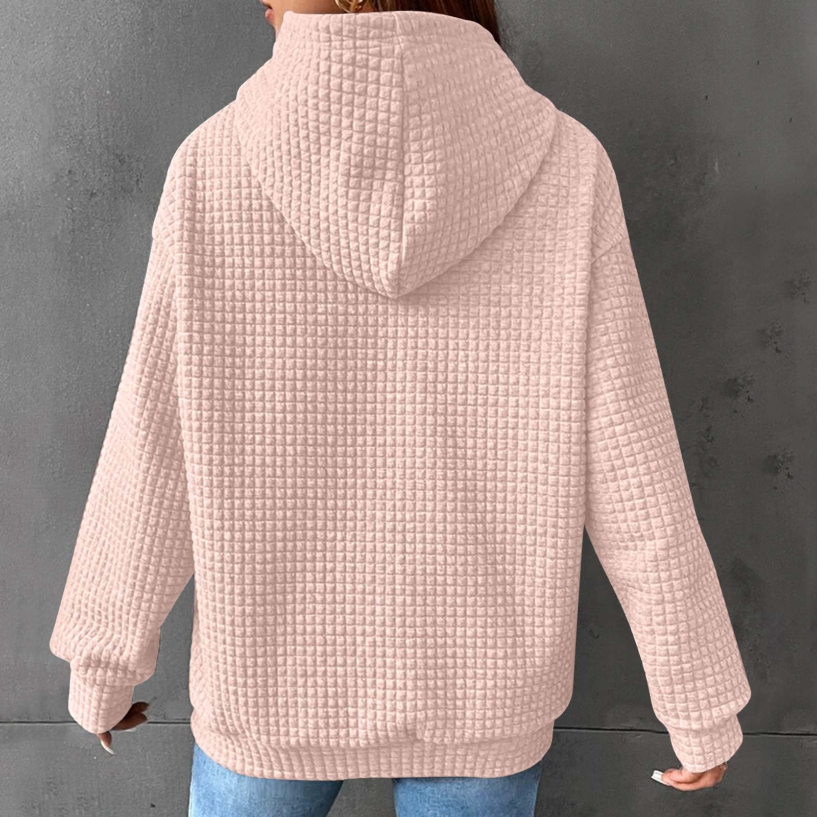 Women's Casual Waffle Knit Hooded Sweatshirt with Drawstring & Pockets - Soft Long Sleeve Pullover Hoodie for Lounge, Travel & Outdoor Activities