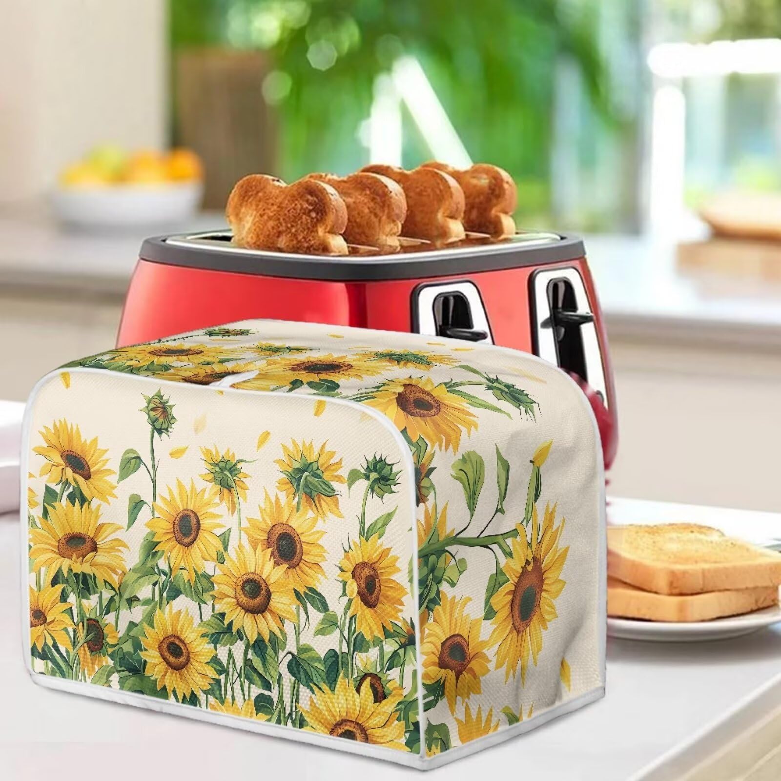 Sunflower Pattern 2-Slice Toaster Cover - Heat-Resistant Kitchen Appliance Protector & Dust Cover for Toaster Ovens - Cute Home Decor for Kitchens, Breakfast Nooks & Small Appliances