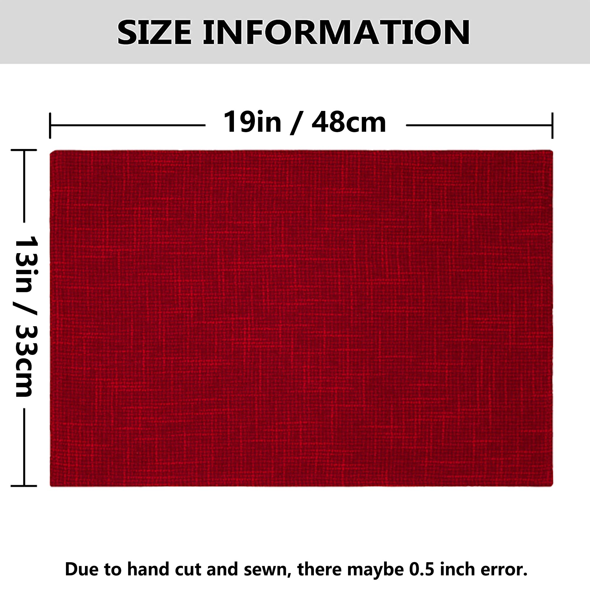 Kevin Textile 4-Piece Burlap Linen Placemats Set - Heat Resistant, Washable Dining Table Mats (13x19 Inches, Burgundy) for Valentine's Day, Kitchen & Holiday Decor
