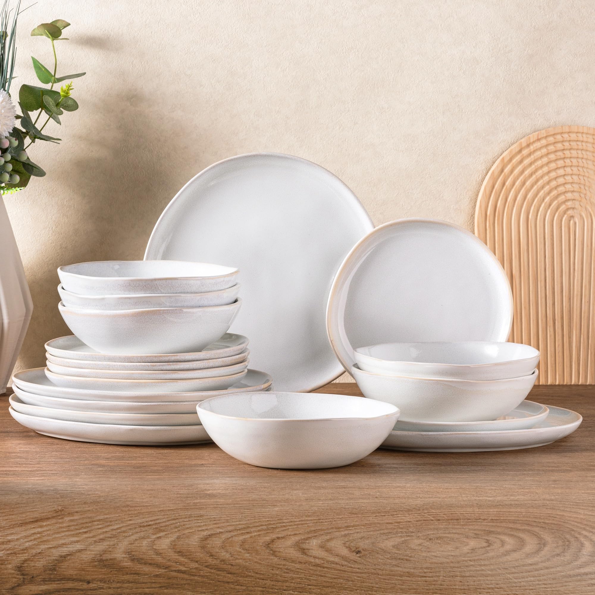 AmorArc Handmade Ceramic Dinnerware Set - 18-Piece Reactive Glaze Plates & Bowls | Chip & Crack Resistant, Dishwasher & Microwave Safe | Service for 6 | Perfect for Family Dinners, Entertaining & Everyday Use