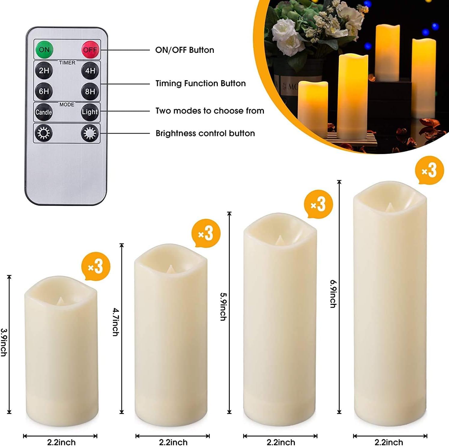 Flameless LED Candles Set of 12 - Remote Timer for Home & Wedding Decor
