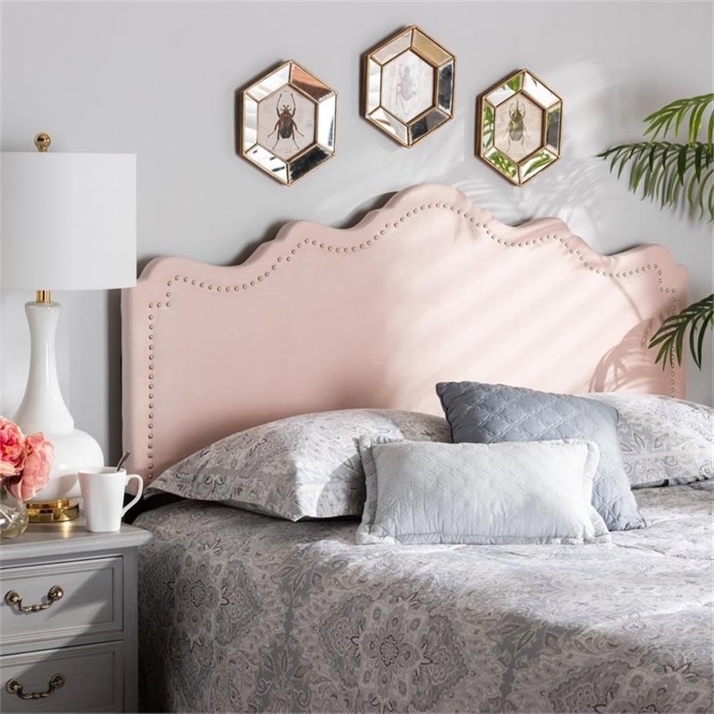 BOWERY HILL Modern Velvet Queen Size Headboard Light Pink - Luxurious Bedroom Decor for Master & Guest Rooms