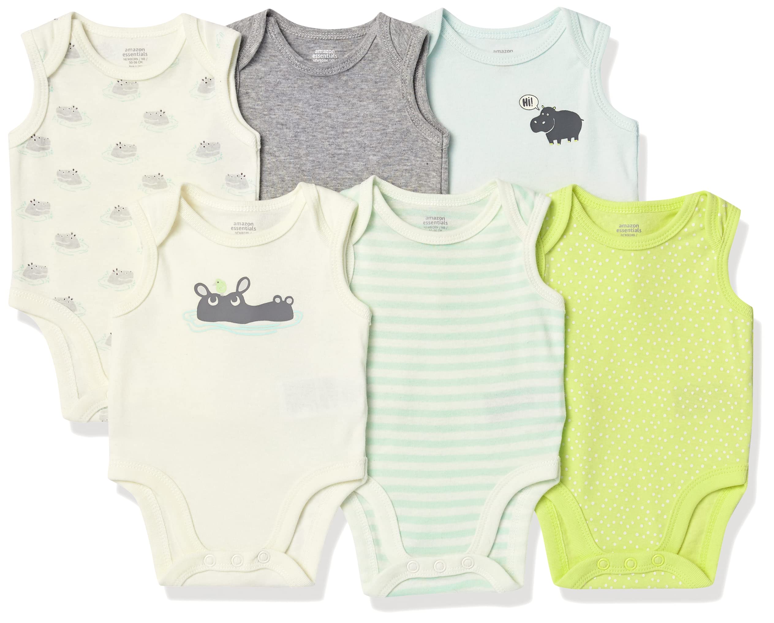 Amazon Essentials Unisex Baby Sleeveless Bodysuits 6-Pack - Soft Cotton Onesies for Newborns & Infants - Perfect for Summer, Layering & Everyday Wear