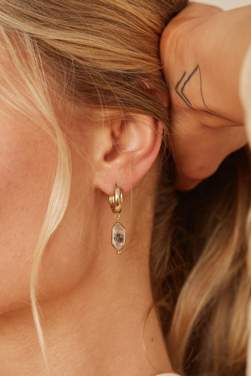 Natural Herkimer Diamond Gold Huggie Hoop Earrings for Women – Elegant & Hypoallergenic Jewelry for Everyday Wear & Special Occasions