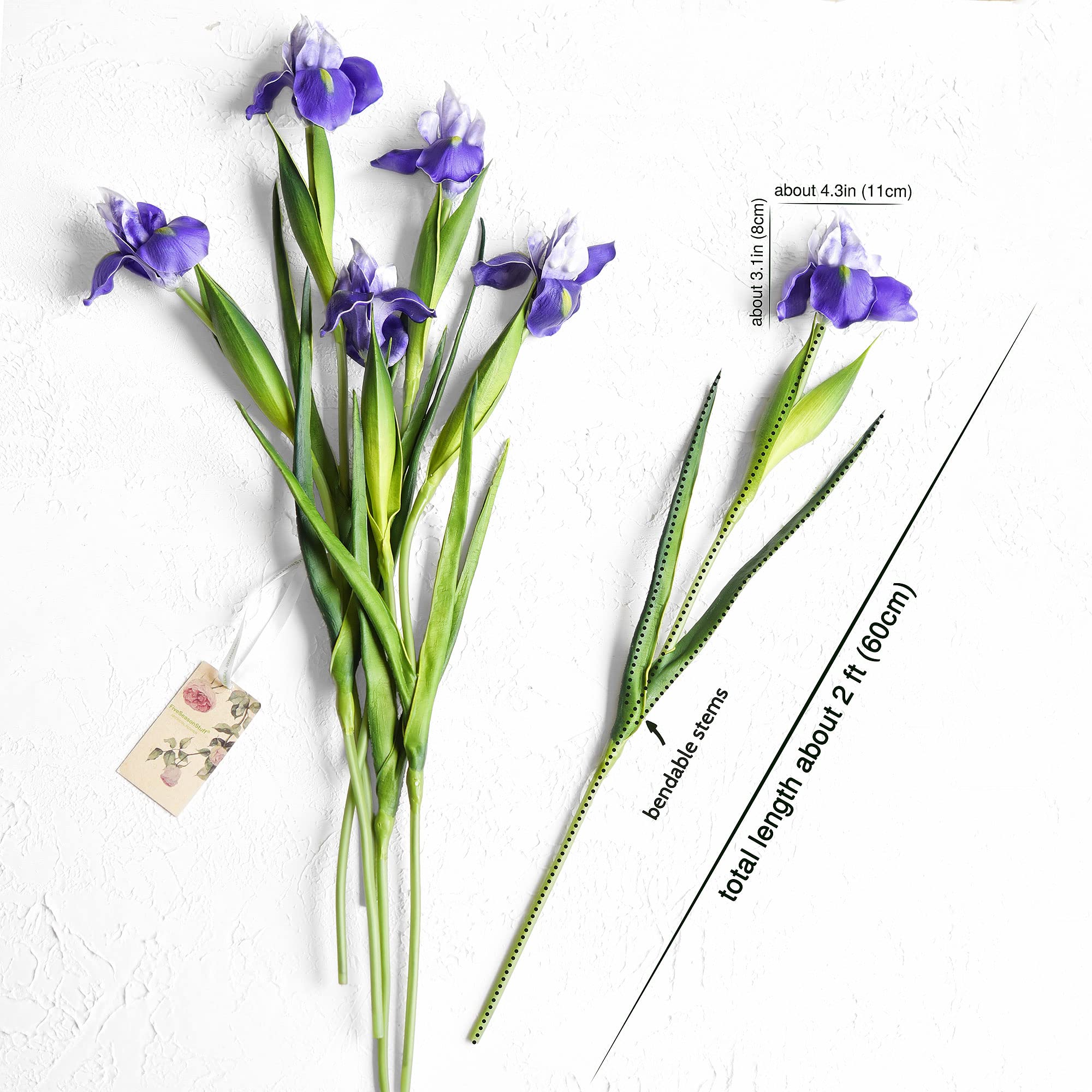 6 Long-Stem Real Touch Artificial Purple Irises - Lifelike Faux Flowers for Home Décor, Wedding Bouquets, Centerpieces & Floral Arrangements | Perfect for Living Room, Bedroom, Office & Event Decorations