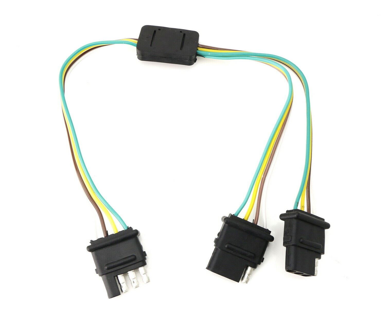 4 Way Flat Y Splitter Dual Plug Adapter for LED Tailgate Light Bar & Trailer Wiring - Heavy Duty 12V Connector for Truck, RV, Boat & Off-Road Vehicles
