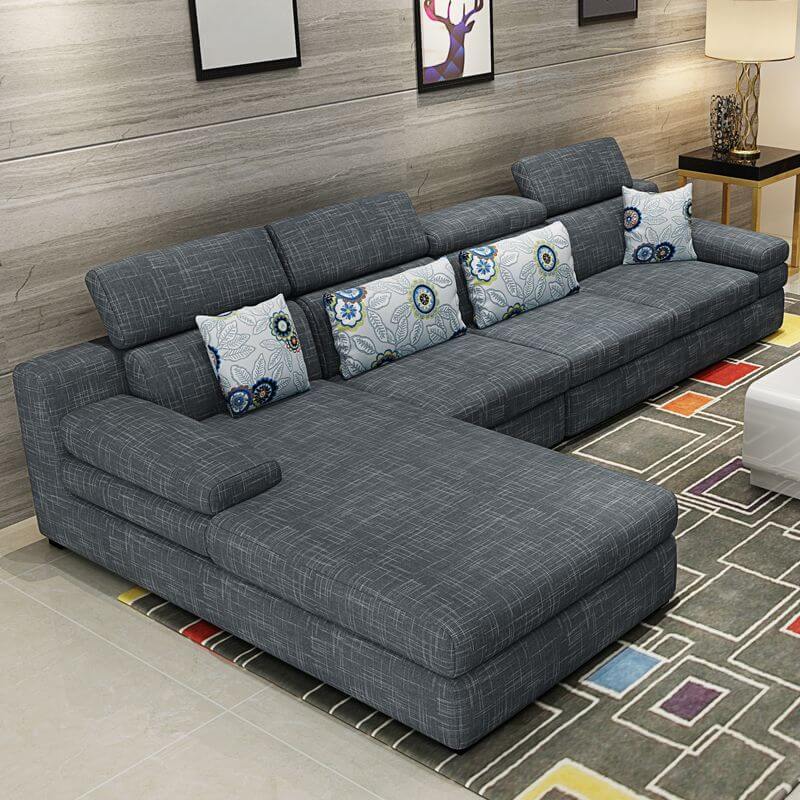 L-Shaped Sectional Sofa with Left-Facing Chaise - Standard Foam Cushions, Adjustable Headrest & Hidden Support - Perfect for Living Room, Home Theater or Family Room