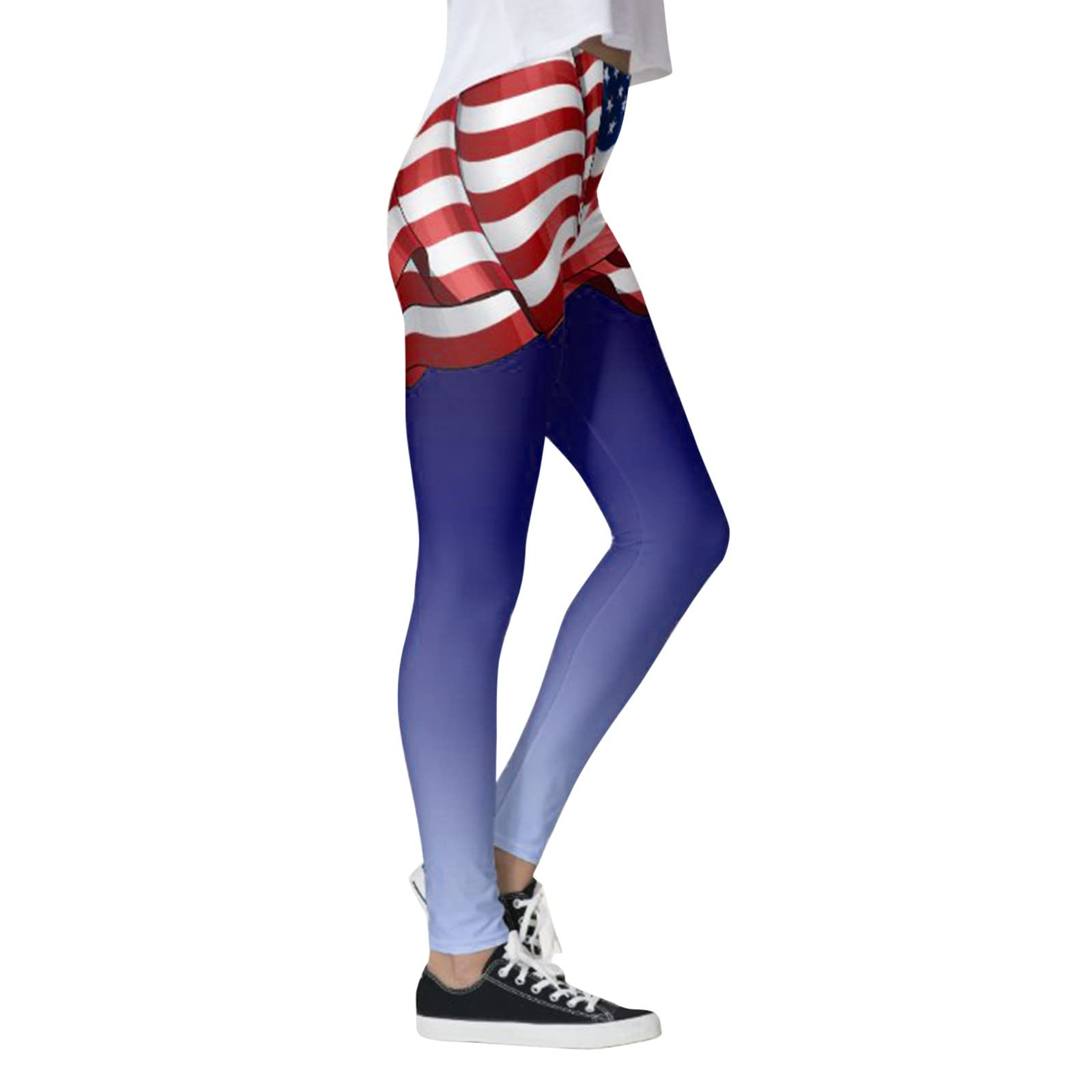 Women's High Waist Yoga Pants - 4th of July Printed Capri Leggings with Pockets | Fleece Lined, Tummy Control & Butt Lifting | Plus Size Winter Workout Leggings for Yoga, Gym & Running