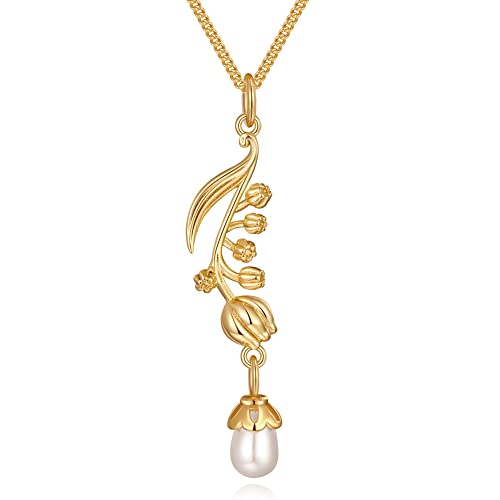 14K Gold Floral Pearl Necklace for Women - Elegant Birthday Gift
