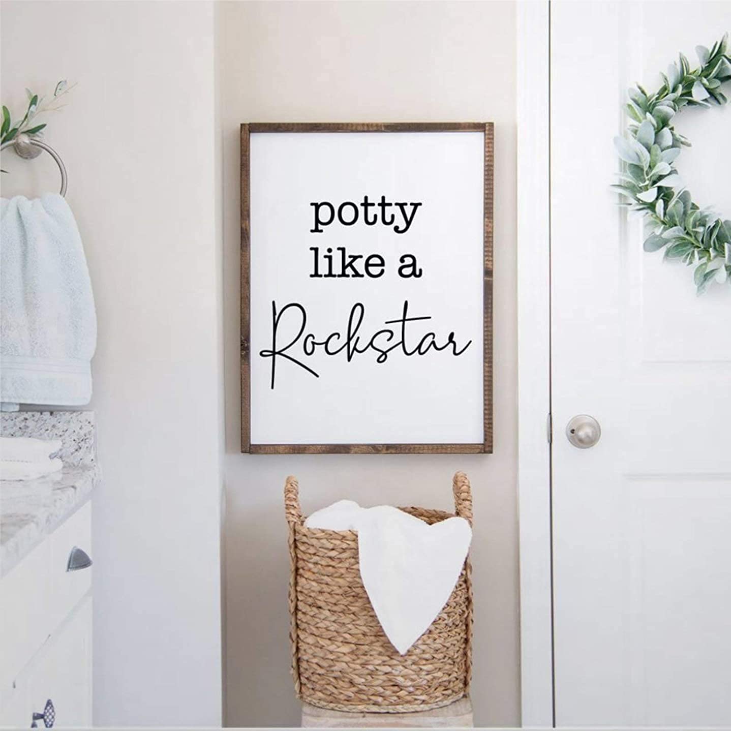 Vintage Sweet Home Decor Potty Like A Rockstar Framed Wooden Wall Sign - Rustic Bathroom Decor, Coffee Bar & Holiday Gift for Christmas, Thanksgiving - Perfect for Farmhouse, Apartment & Office Decor