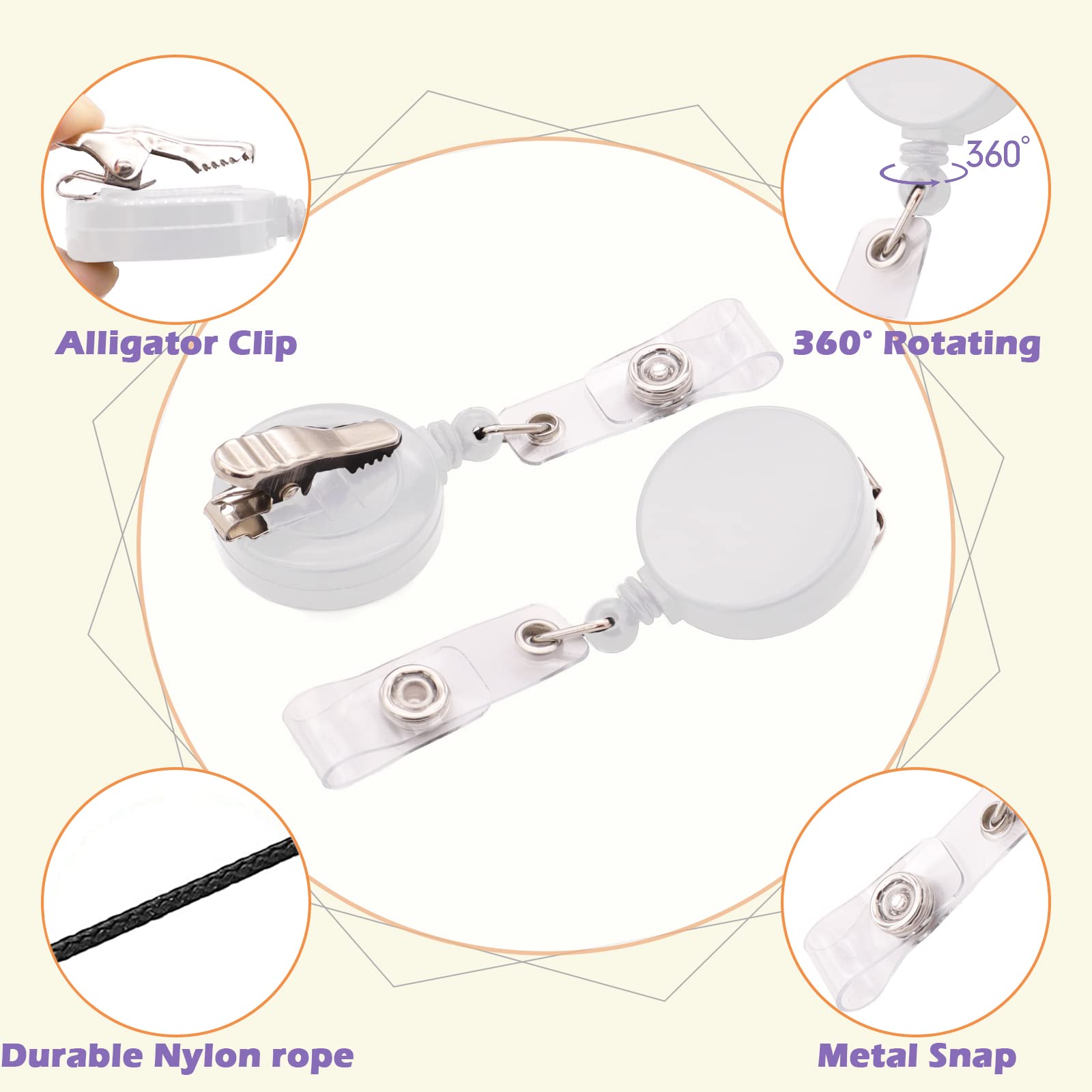 60 Pack Retractable Badge Reels with Alligator Clip - Durable ID Badge Holders for Students, Teachers, Nurses & Office Professionals - Perfect for Schools, Hospitals, Conferences & Workplace Security