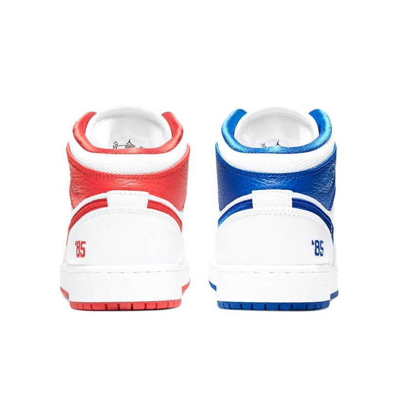 Air Jordan 1 GS Mid '85 Mismatch Sneakers - Red, Blue & White Colorway - Perfect for Basketball, Streetwear & Sneaker Collectors
