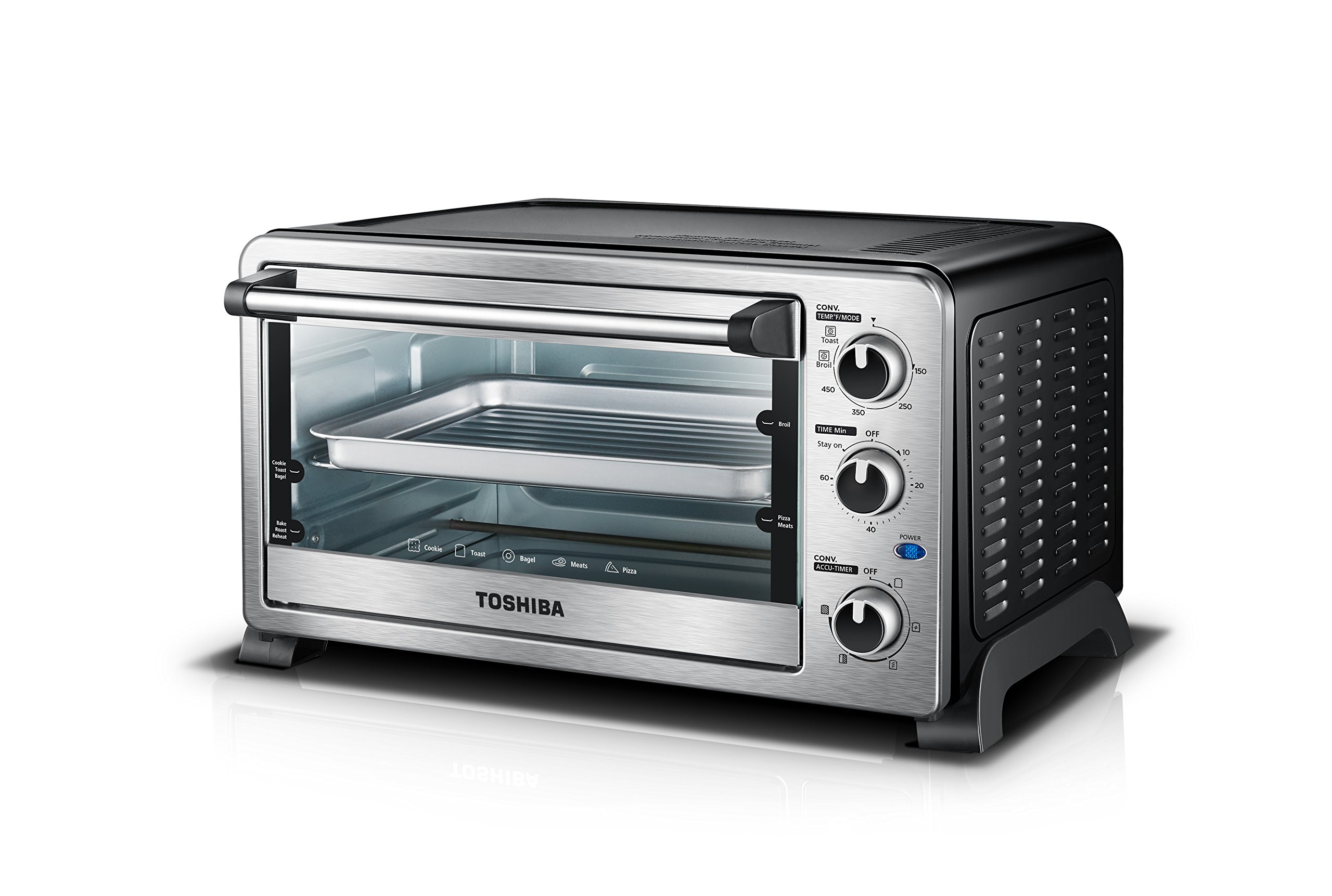 Toshiba MC25CEY-SS 25L Stainless Steel Convection Toaster Oven with Bake, Broil & Toast Functions - Fits 6 Slices of Bread or 12-inch Pizza - Perfect for Small Kitchens, Dorms & RV Cooking
