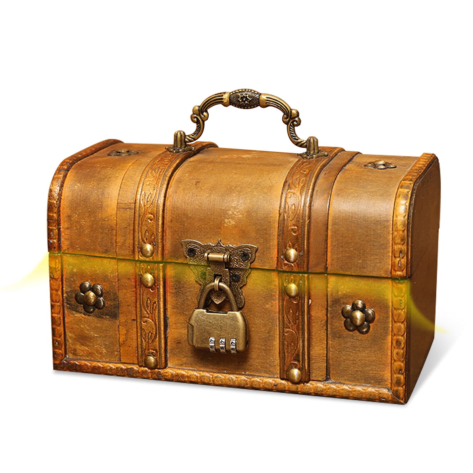 Handcrafted Pirate Treasure Chest with Iron Lock - Wood & Leather Decorative Storage Box for Home Decor | Perfect for Jewelry, Keepsakes & Costume Accessories
