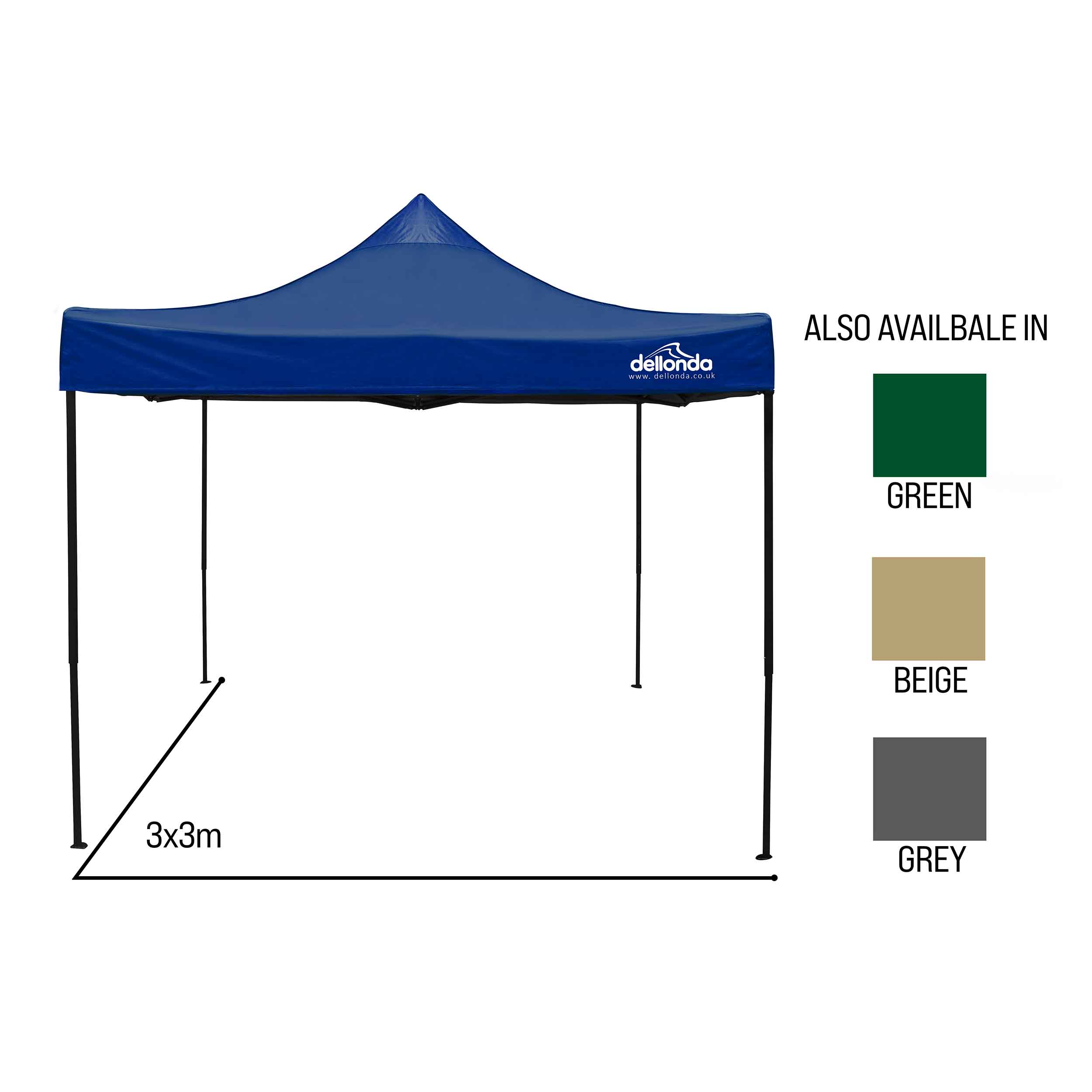 Premium 3x3m Pop Up Gazebo Tent with Waterproof Canopy - Includes Carry Bag, Stakes & Weight Bags - Portable Outdoor Shelter for Camping, Beach, Picnics & Backyard Parties (Blue, DG131)