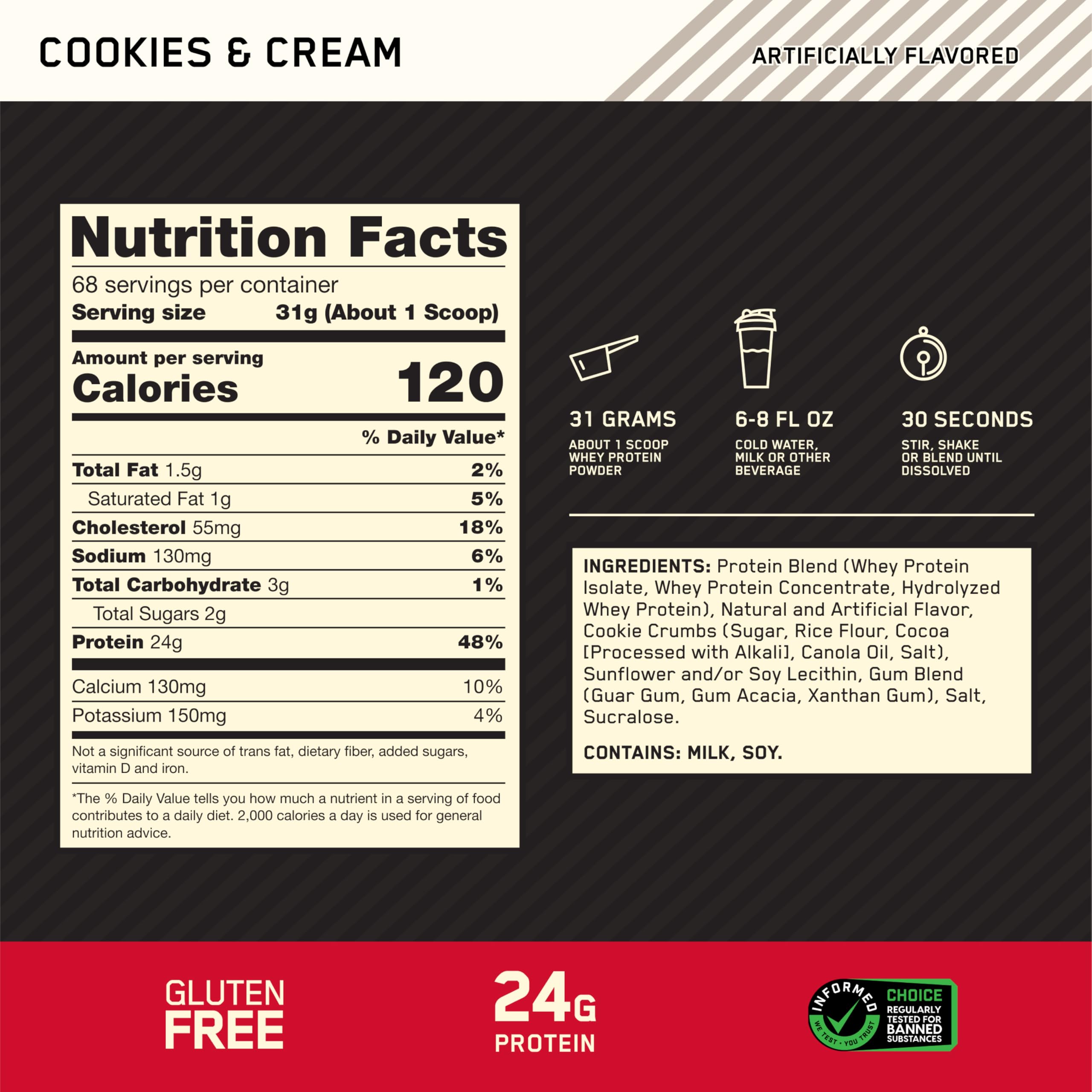 Optimum Nutrition Gold Standard 100% Whey Protein Powder - Cookies & Cream Flavor, 5lb Muscle Building Supplement for Post-Workout Recovery & Weight Management | Gym, Fitness & Bodybuilding Essential