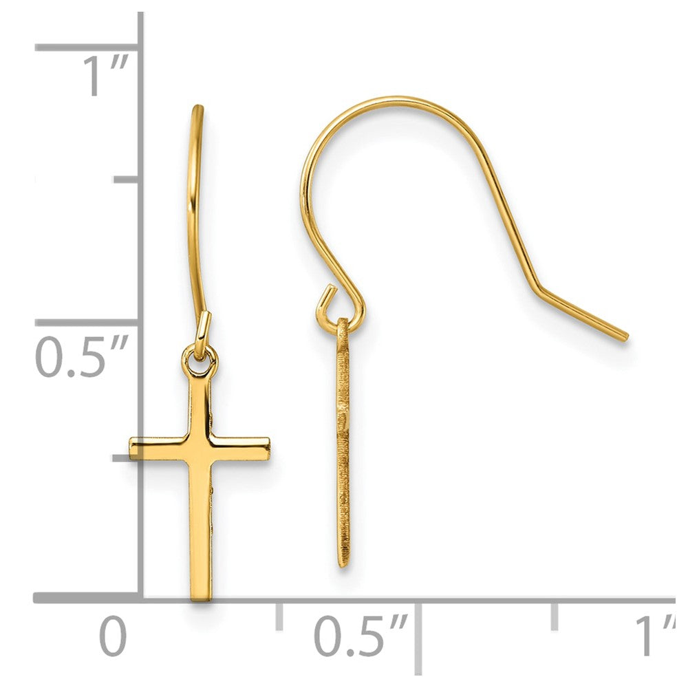 Gold Dangle Cross Shepherd Hook Earrings for Women - 14K Gold Plated Religious Jewelry - Perfect for Church, Weddings & Everyday Wear - Model TM788