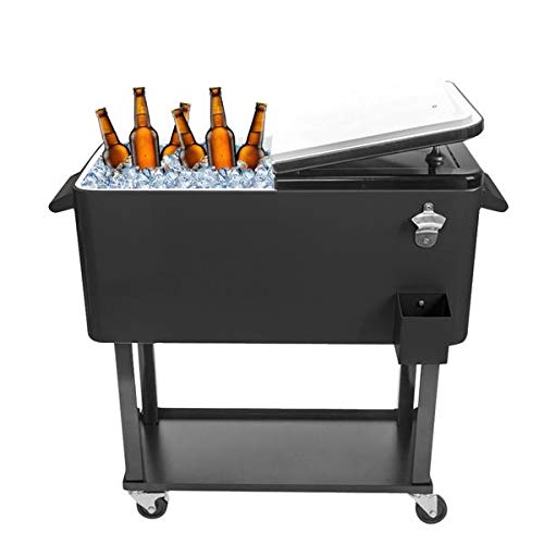 80 QT Rolling Ice Chest Cooler with Wheels & Shelf - Portable Outdoor Drink Cooler Cart for Picnics, BBQs, Camping & Tailgating - Perfect for Patio, Beach & Backyard Parties