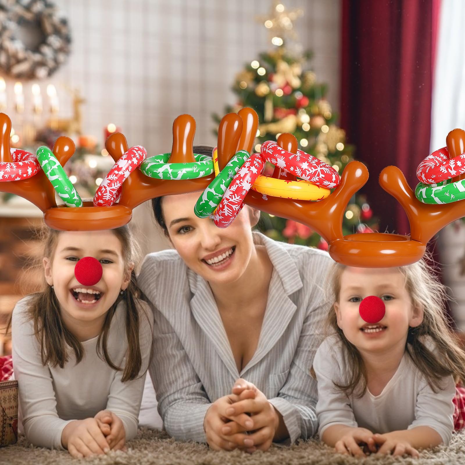 MGparty Christmas Inflatable Reindeer Antler Toss Game - Fun Holiday Ring Toss for Kids & Teens - Indoor/Outdoor Party Game - Perfect for Xmas Parties, Family Gatherings & Backyard Fun