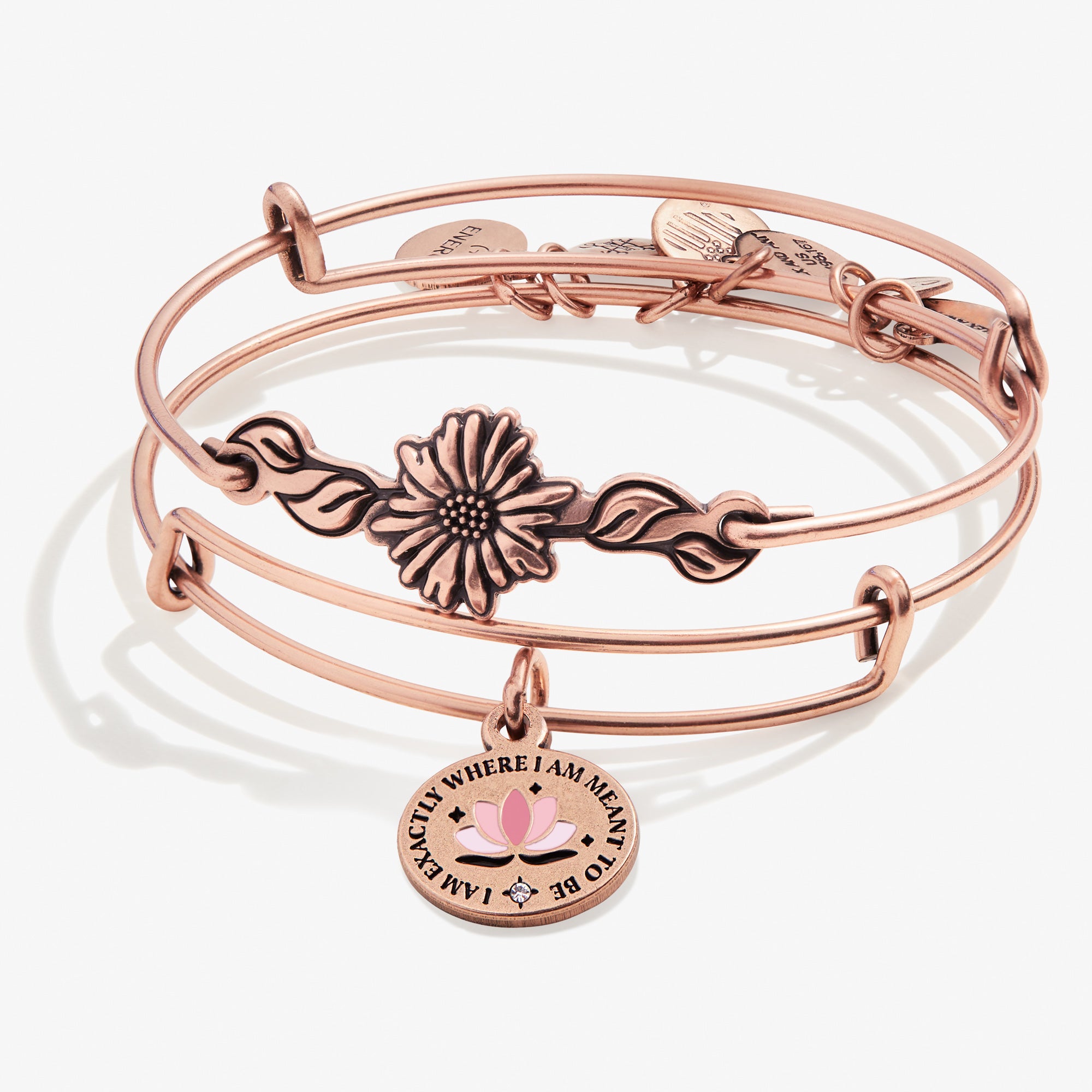 Set of 2 'I Am Exactly Where I Am Meant To Be' Inspirational Charm Bangles - Motivational Jewelry for Women, Daily Wear & Gift Giving