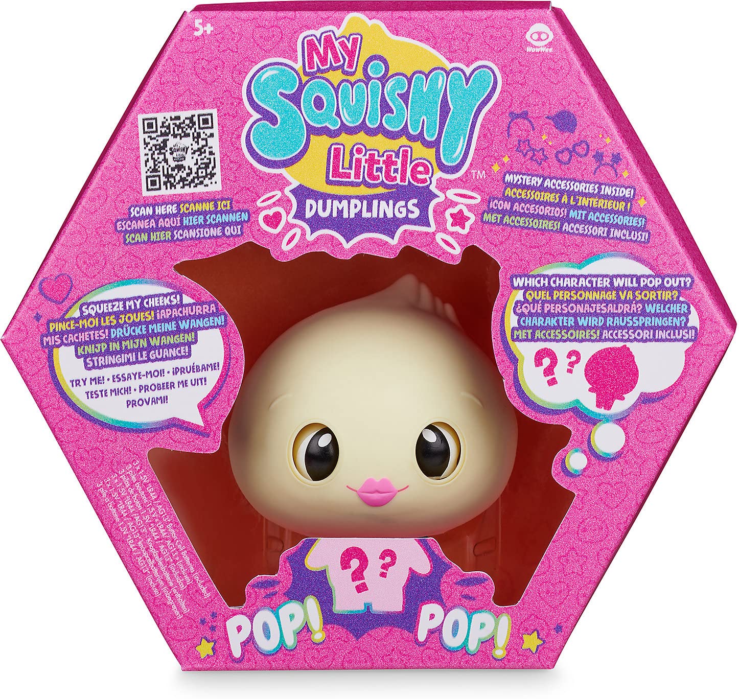 My Squishy Little Dumplings - Interactive Collectible Doll with 5 Cute Accessories - Dee (Pink) - Perfect for Kids' Imaginative Play & Kawaii Decor