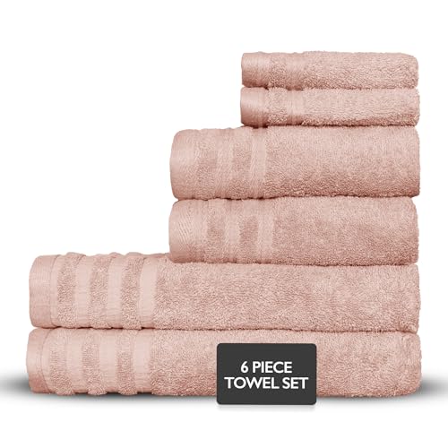 Luxury 6-Piece Shelly Towel Set - 100% Premium Cotton Terry Cloth Bath Towels (2), Hand Towels (2) & Washcloths (2) | Ultra Soft, Quick Dry & Highly Absorbent | Perfect for Spa, Bathroom & Guest Use