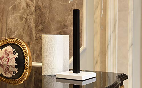 Stainless Steel Paper Towel Holder with Marble Base - Standing Kitchen & Bathroom Countertop Organizer (Matt Black/White) - Perfect for Home, Office, Restaurant Use