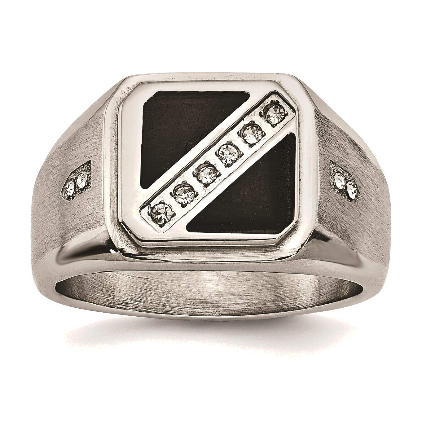 Bonyak Stainless Steel Ring for Women - Black Enamel CZ Jewelry, Size 10, Satin & Polished Finish | Elegant Gift for Anniversary, Valentine's Day & Everyday Wear