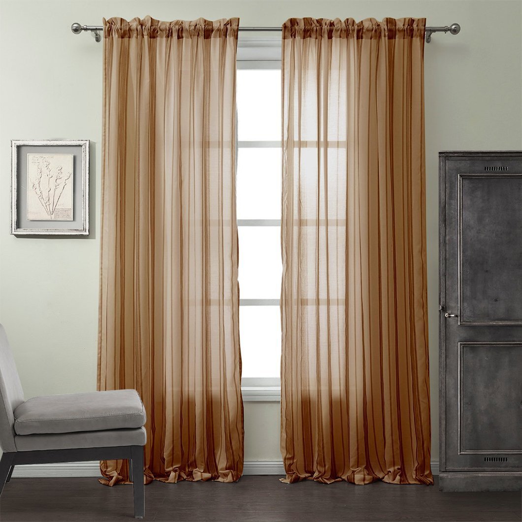 Sheer Woven Solid Drapes Curtains 55x84 Inches - 2 Panel Set for Living Room, Bedroom & Window Decor
