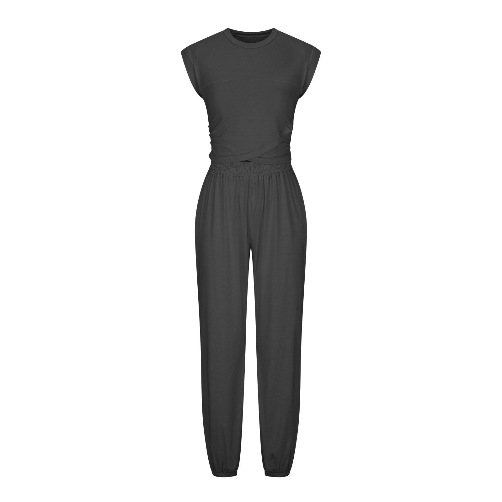 Women's 2-Piece Casual Lounge Set - Cropped Top & Sweatpants Tracksuit with Pockets, Solid Color Loose Athletic Outfit for Home, Yoga, Gym & Streetwear Fashion