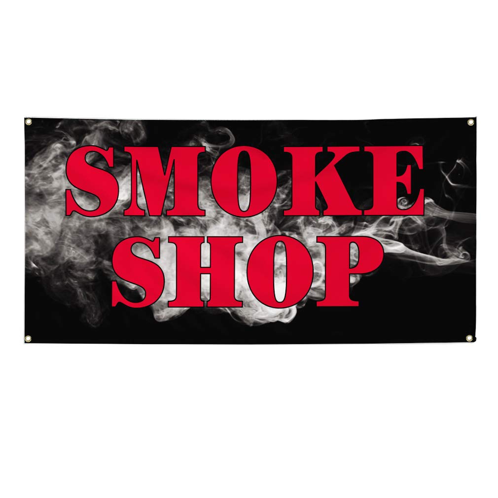 Custom Vinyl Banner for Smoke Shops - Weatherproof Outdoor Advertising Sign (48x96 Inches, Red, 8 Grommets) - Perfect for Business Promotion, Yard Signs & Industrial Use
