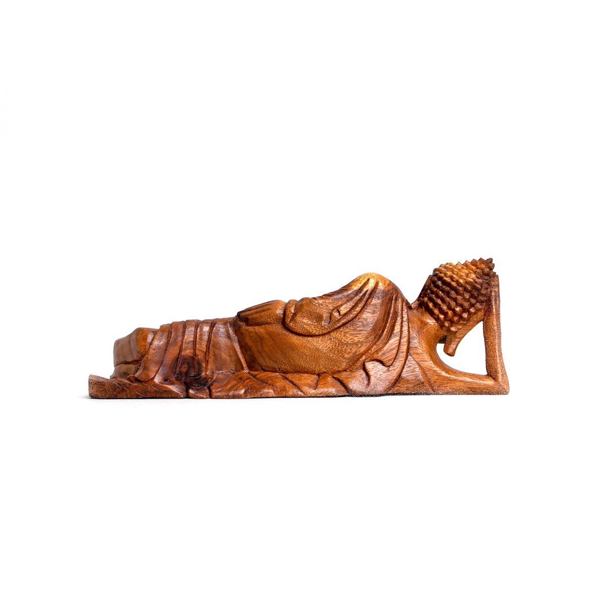 Hand Carved Wooden Buddha Statue - 12 Inch Side Laying Meditation Buddha Sculpture for Home Decor, Yoga Studio & Spiritual Gifts