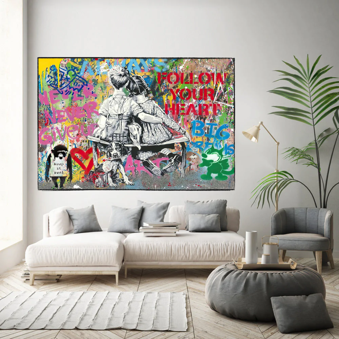 Banksy Never Give Up Follow Your Dreams Motivational Canvas Wall Art - Inspirational Home & Office Decor for Living Room, Bedroom