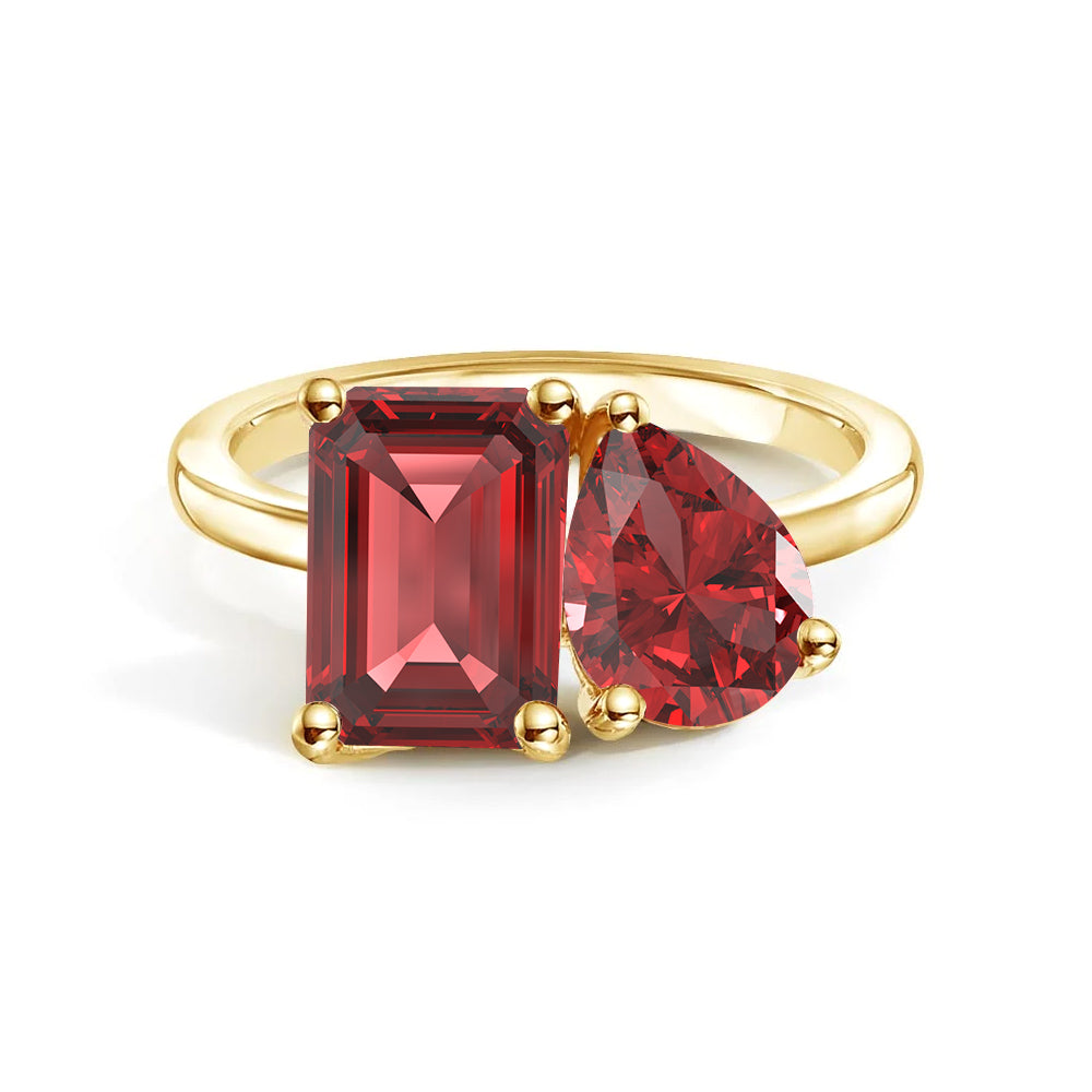 Personalized Toi et Moi Ruby Birthstone Ring for Women - Custom Anniversary, Engagement & Wedding Jewelry Gift - Perfect for Romantic Occasions & Special Celebrations