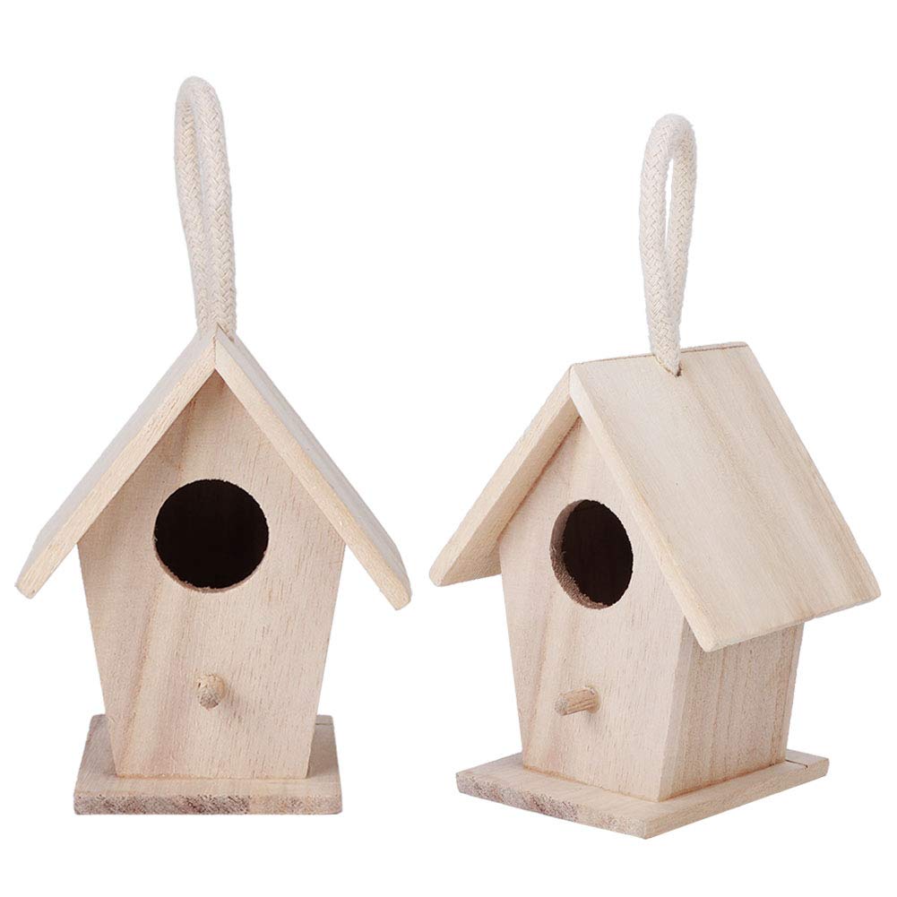 Durable 2PCS Hanging Birdhouse for Outdoor Garden - Weather Resistant Wooden Bird House for Patio, Backyard & Home Decoration - Perfect for Attracting Wild Birds & Enhancing Nature View