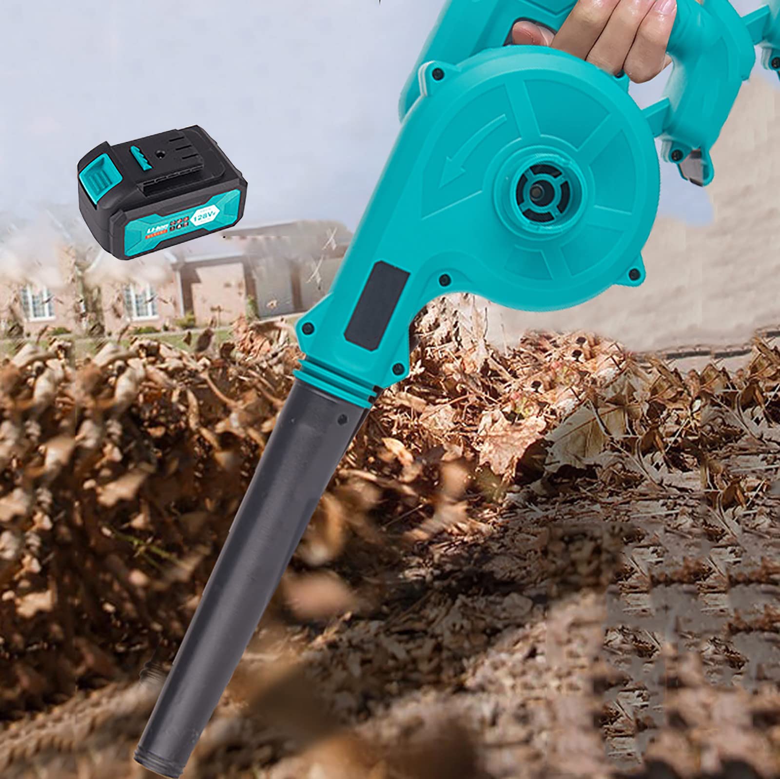 2800W Cordless Leaf Blower - 128VF Lithium Battery (1.5H Runtime) | 3.1M/Min Airflow | Lawn & Garden Cleaner | Perfect for Yard Debris Removal, Dust Cleaning & Patio Maintenance | Lightweight & Powerful Gardening Tool