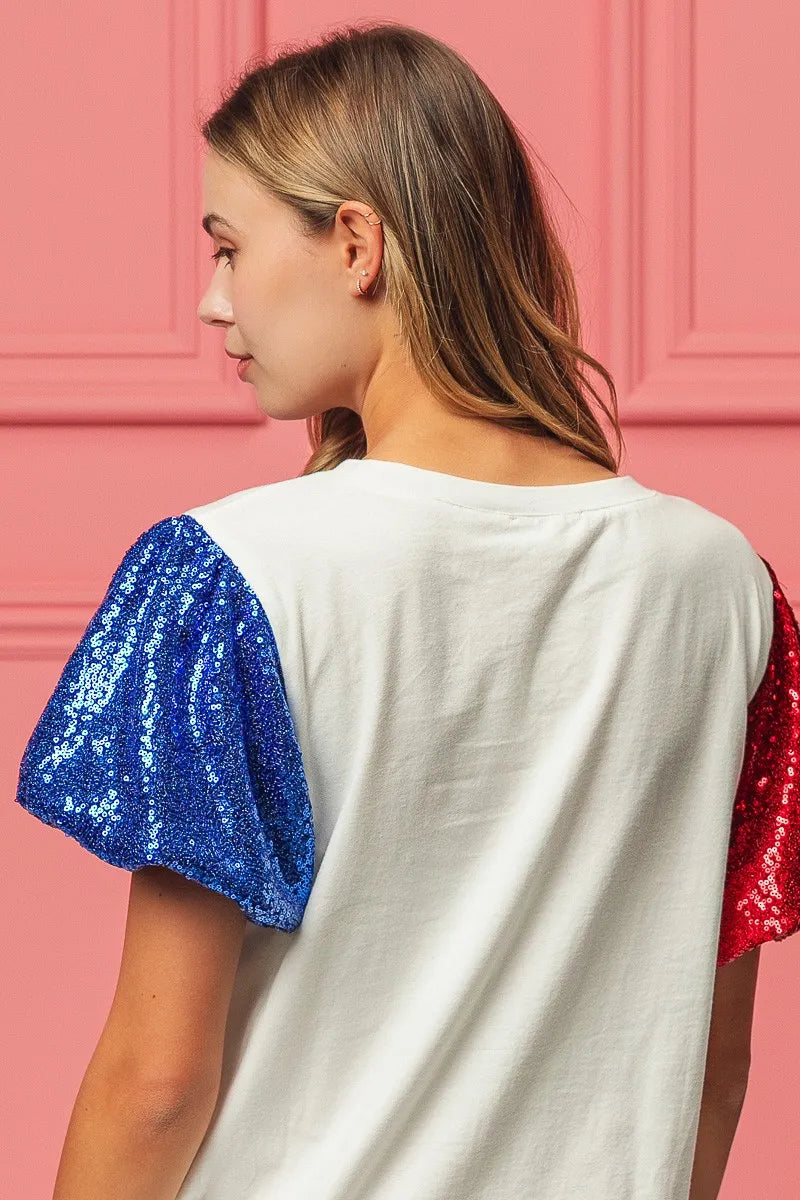 BiBi Sequin American Flag Bow Top - Patriotic Glamour for Women | Perfect for 4th of July, Independence Day & USA Themed Parties