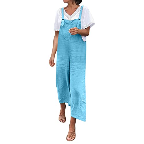 Women's Summer Lace Jumpsuit with Straps & Tie Back - High Waist Wide Leg Romper with Pockets - Sky Blue (Size S) | Casual & Dressy Outfits for Beach, Party & Date Night