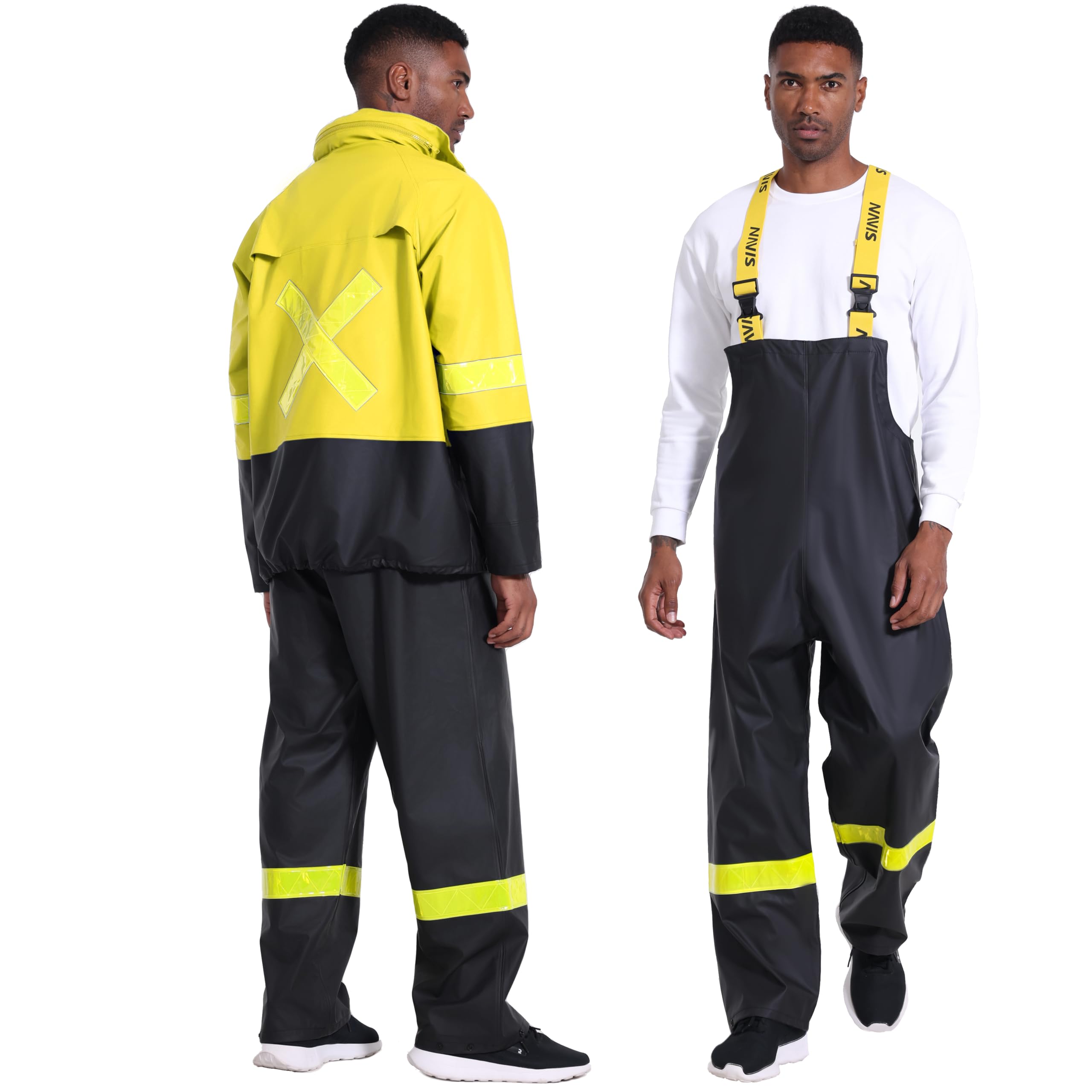 Men's Waterproof Workwear Rain Suit Set - PRO Jacket & Bib Overalls for Outdoor Construction, Fishing & Heavy Duty Protection | Durable Safety Gear for All Weather Conditions